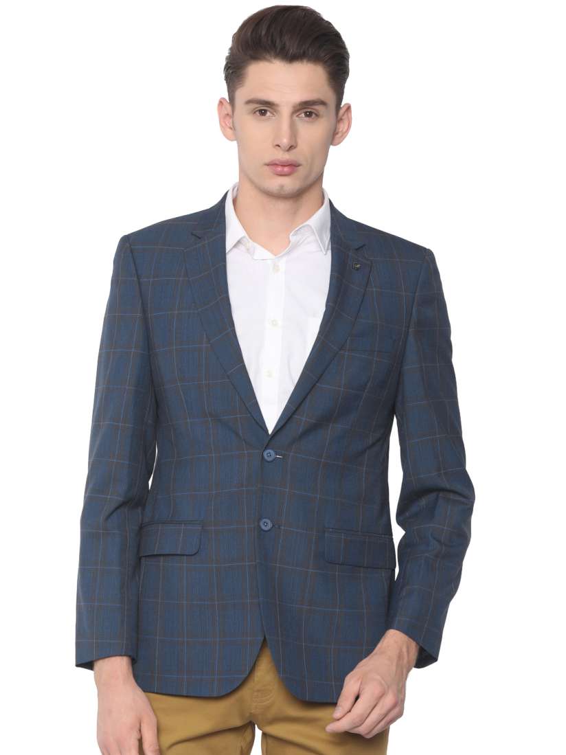 Buy Raymond Men Blue Checked Contemporary Fit Single Breasted Smart Casual Blazer Blazers for Men 2592715 Myntra