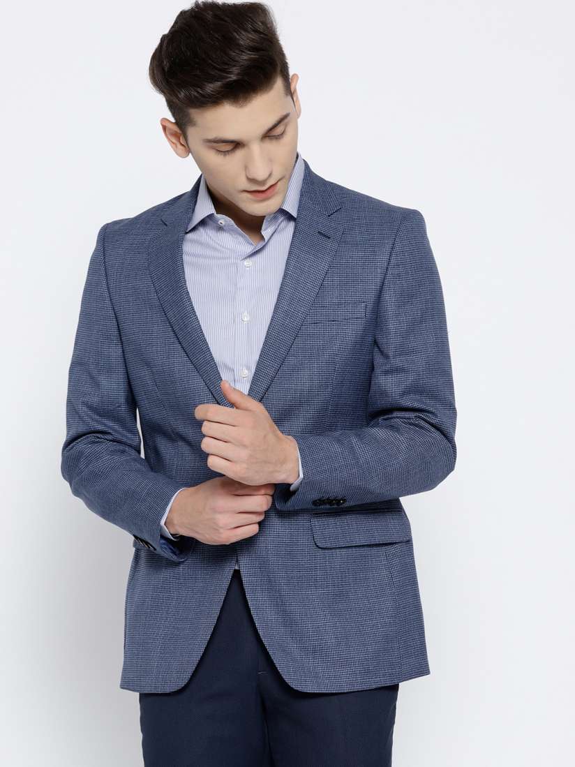 Buy Raymond Blue Self Checked Contemporary Fit Single Breasted Formal Blazer Blazers for Men 2592739 Myntra
