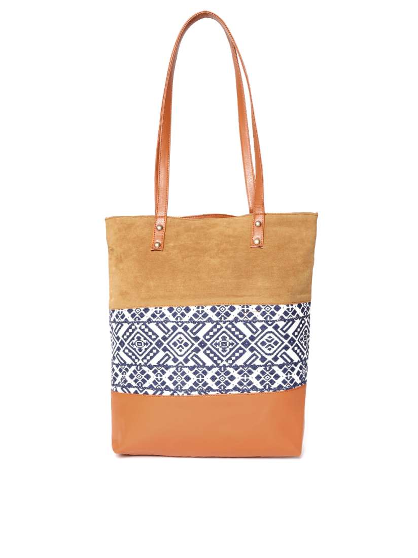 Buy Kanvas Katha Blue Tan Brown Self Design Tote Bag Handbags for Women 2593144 Myntra