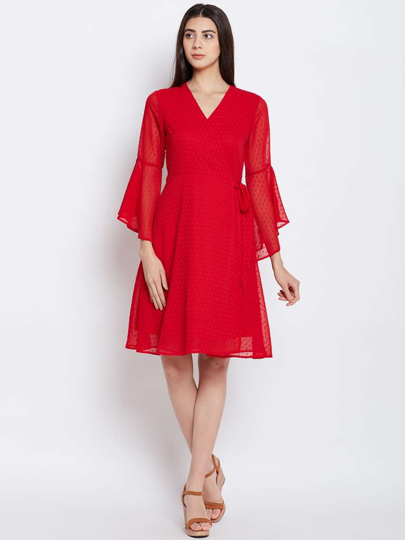 Buy Femella Women Red Self Design Wrap Dress Dresses for Women 2593294 Myntra