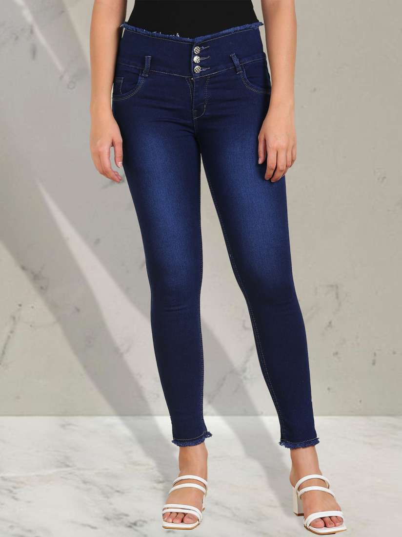 Navy blue jeans girl clearance