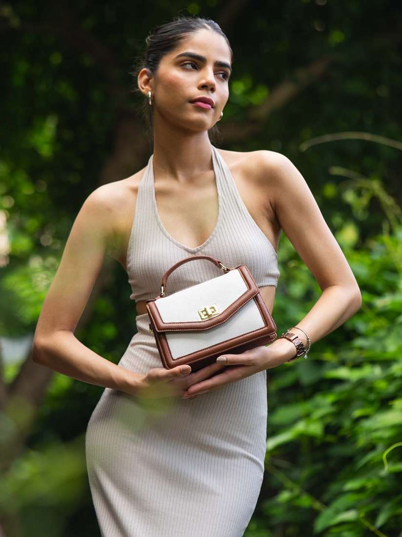 Buy Eske Colourblocked Structured Leather Satchel Handbags for Women 25944206 Myntra