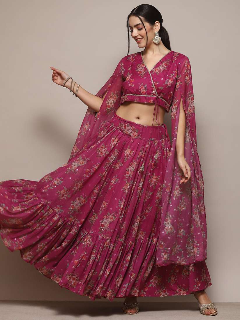 Buy Biba Floral Printed V Neck Flared Sleeves Ready To Wear Lehenga Choli Lehenga Choli for Women 25952672 Myntra