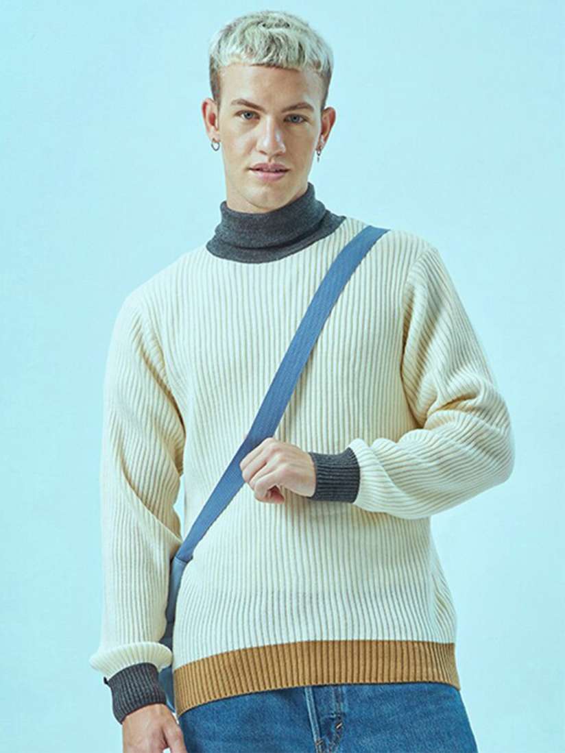 Buy Bewakoof Off White Ribbed High Neck Acrylic Sweater Sweaters for Men 25953202 Myntra