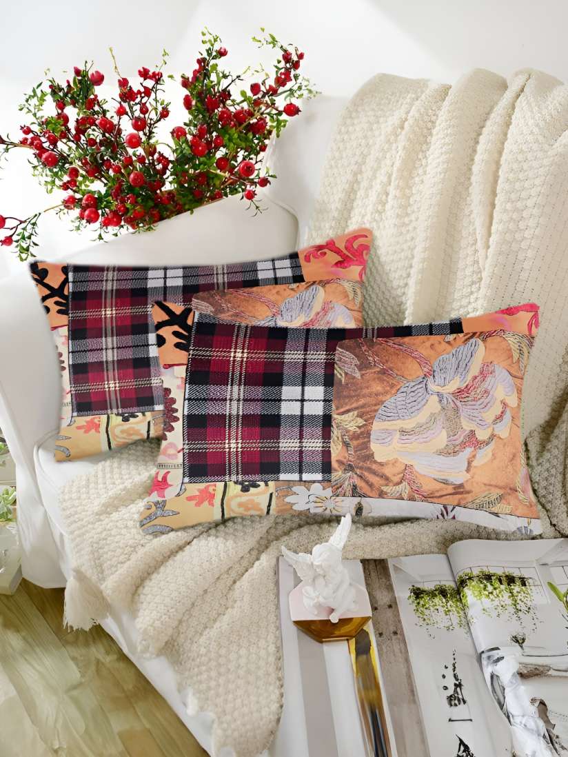 Orange tartan cushion covers top