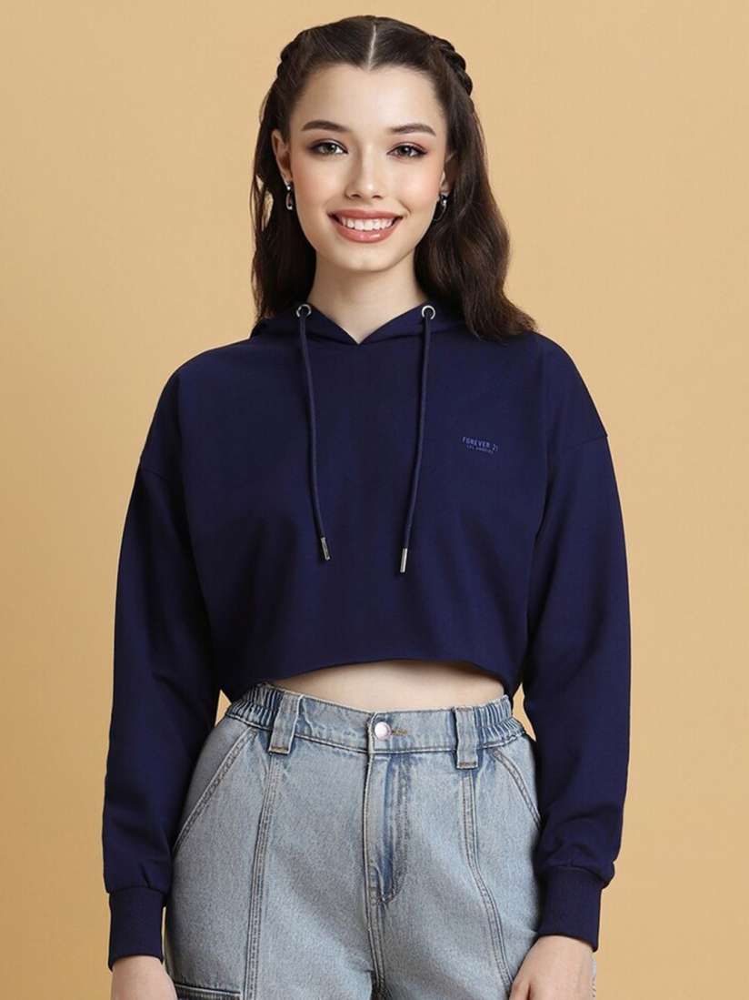 Buy FOREVER 21 Hooded Crop Pullover Sweatshirt Sweatshirts for Women 25965346 Myntra