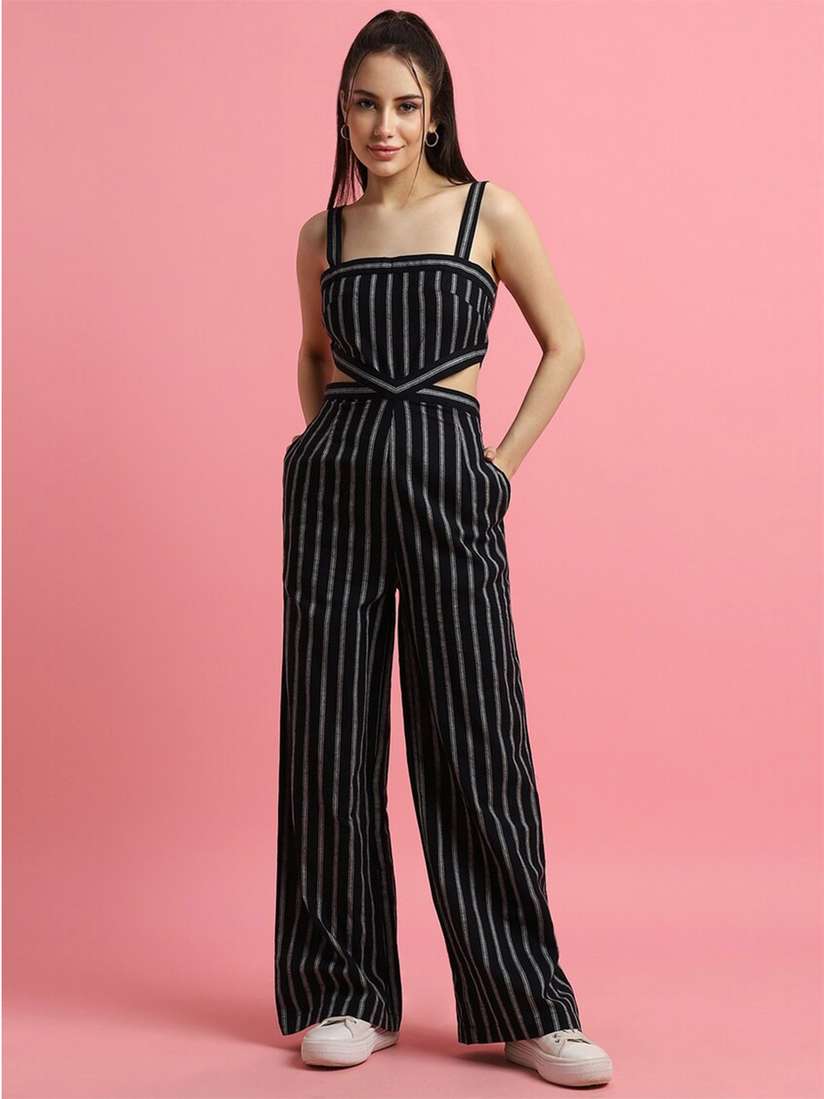 Ladies Jumpsuit Pink And Black Striped Jumpsuit FOREVER 21 Striped
