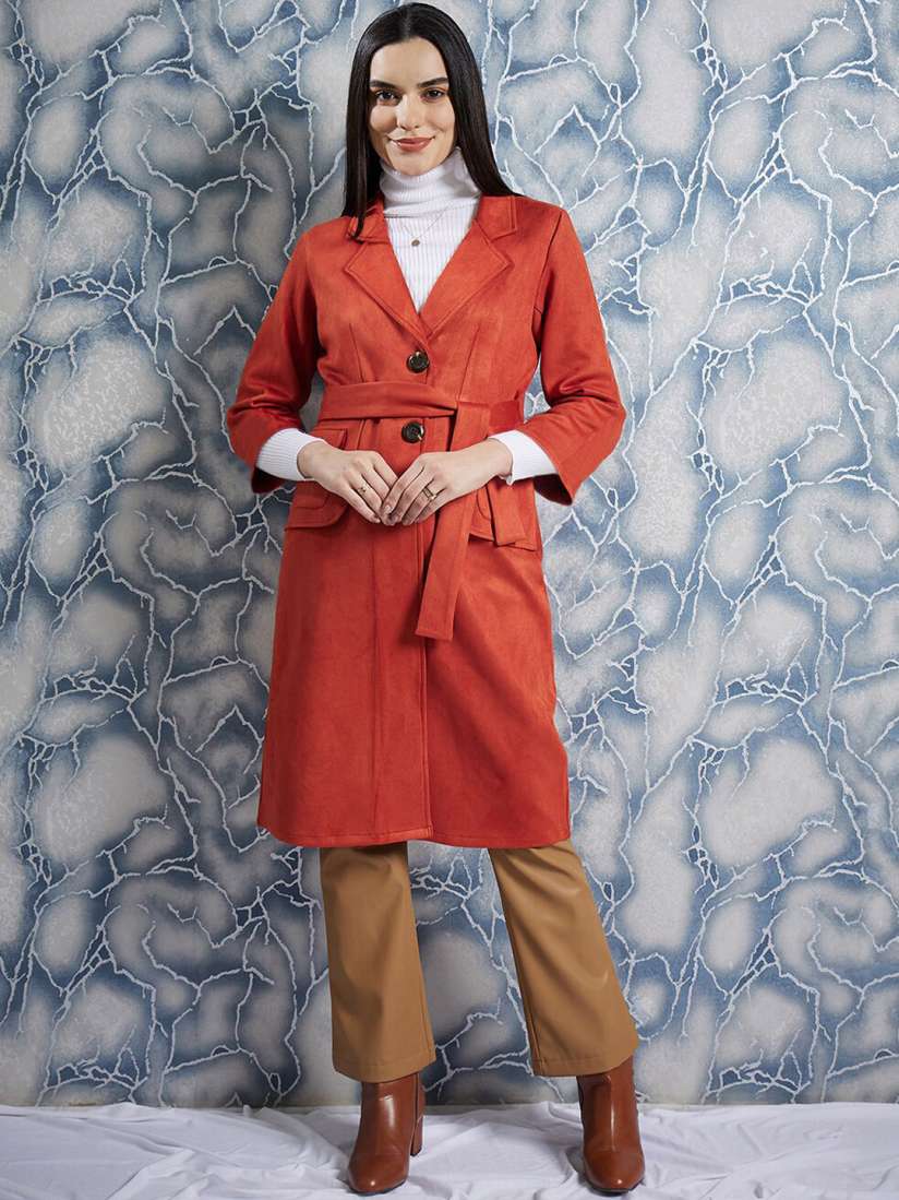 Buy Athena Single Breasted Suede Longline Overcoat With Belt Coats for Women 25994188 Myntra