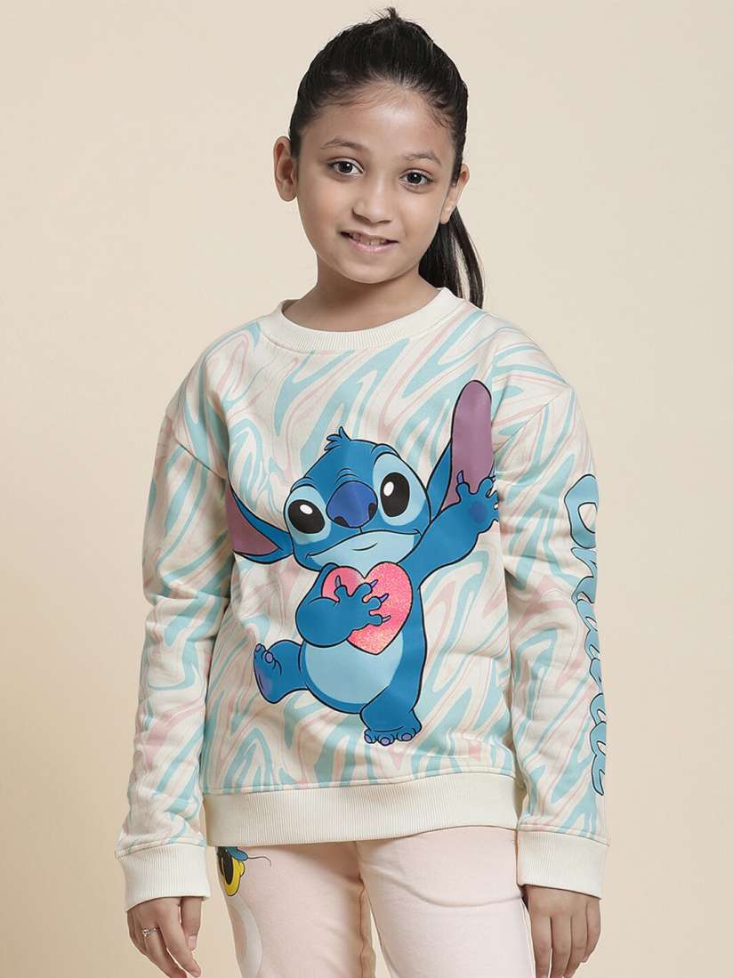 Buy Kids Ville Girls Lilo Stitch Disney Printed Ribbed Pullover Sweatshirt Sweatshirts for Girls 25994746 Myntra