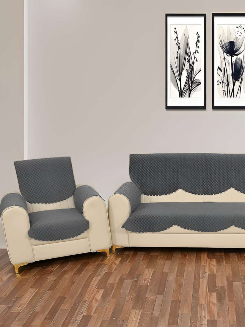 Buy Sparrow world Grey 12 Pieces Quilted Velvet 5 Seater Sofa Cover With Arms Sofa Covers for Unisex 25996700 Myntra