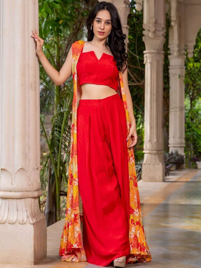 Crop top palazzo with jacket myntra hot sale