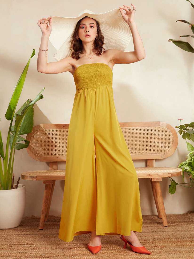 Buy Berrylush Yellow Strapless Wide Leg Basic Jumpsuit Jumpsuit for Women 25998400 Myntra