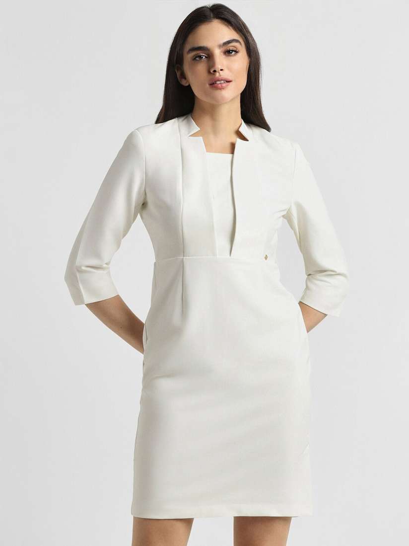 Buy Allen Solly Woman Mandarin Collar Three Quarter Sleeves Sheath Formal Dress Dresses for Women 26001344 Myntra