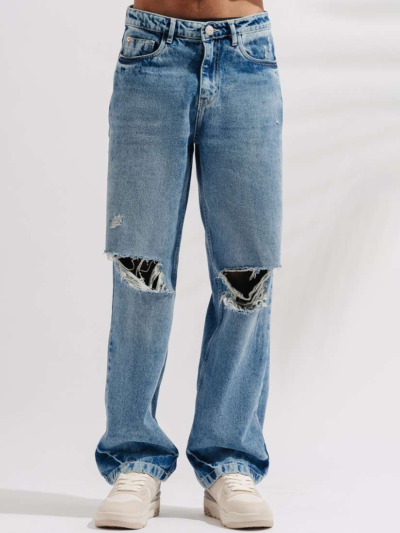 Freakins Distressed Straight Leg Jeans Mens FREAKINS Men Straight