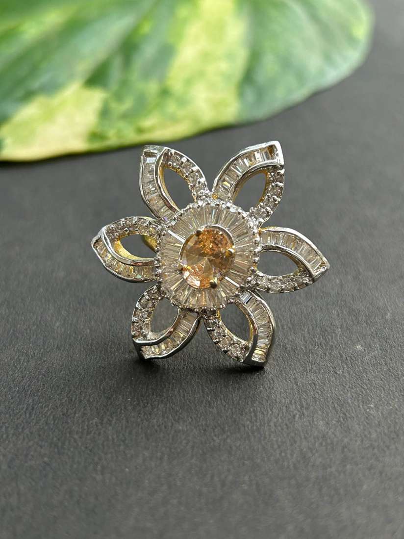 Buy FIROZA Gold Plated American Diamond Studded Flower Finger Ring Ring for Women 26002344 Myntra