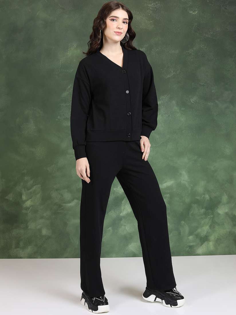 Wide Leg Trousers Co Ord Cardigan And Top Ladies Chunky Knitted