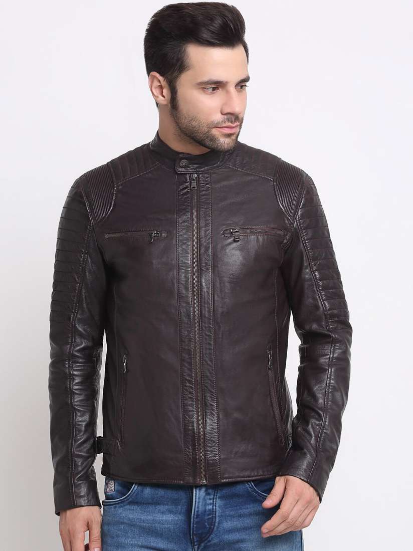 Leather jacket chinese collar cheap