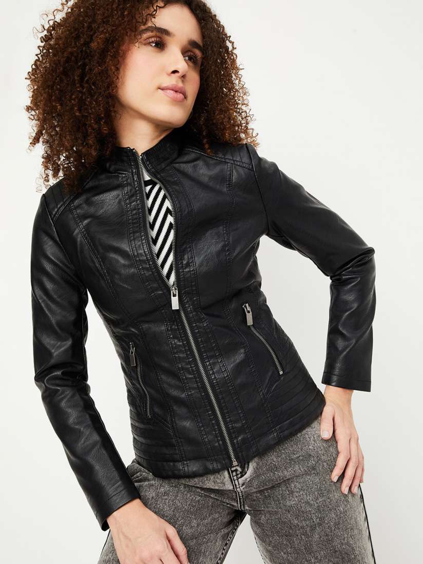 Leather jacket with collar discount