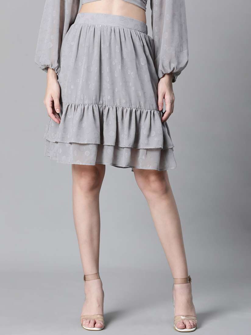 Buy Oxolloxo Self Design Above Knee Length Tiered Skirt Skirts for Women 26013642 Myntra