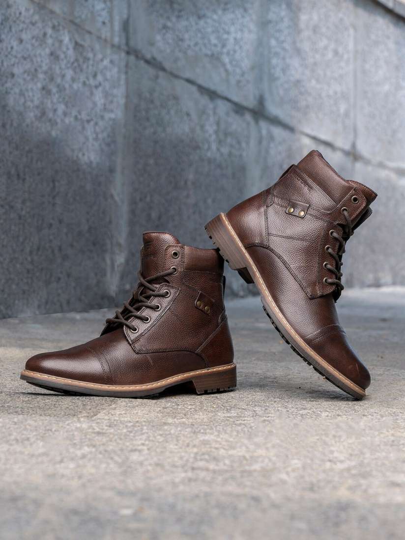 Buy Red Tape Men Textured Anti Slip Ground Support Leather Mid Top Regular Boots Boots for Men 26017324 Myntra
