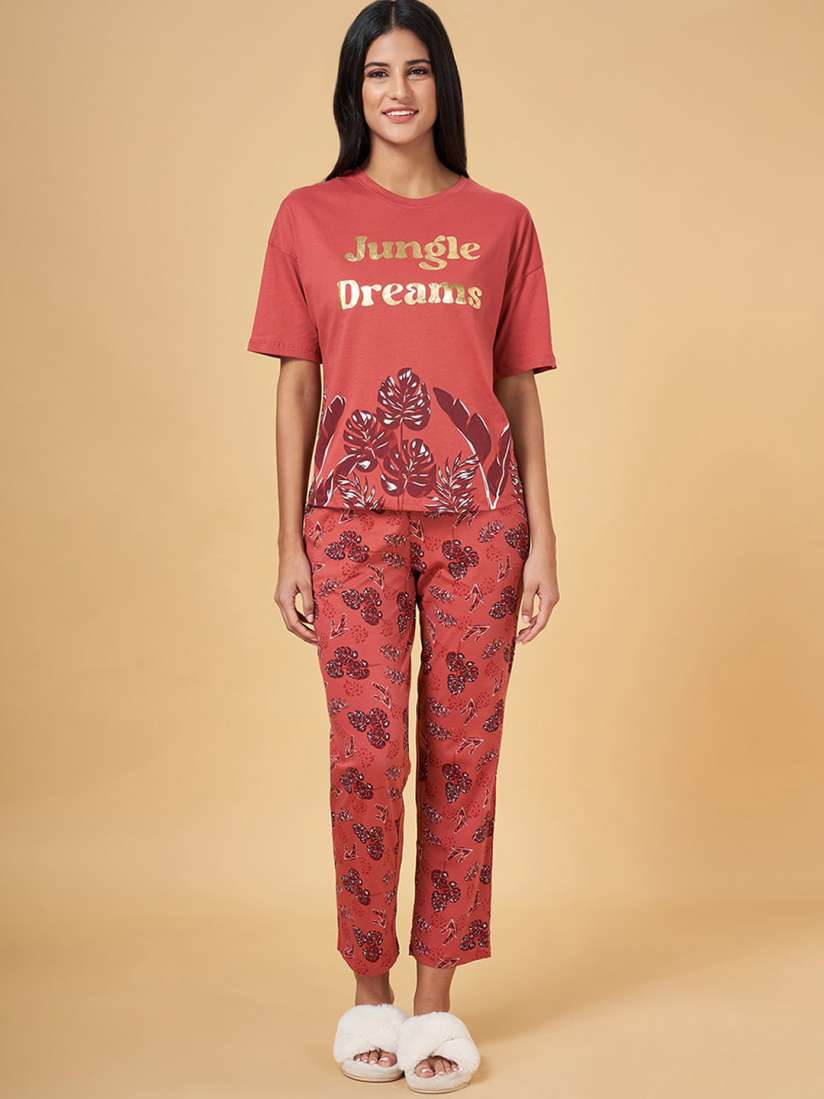 Buy Dreamz by Pantaloons Printed Cotton T shirt With Pyjamas Night Suit Night suits for Women 26024650 Myntra
