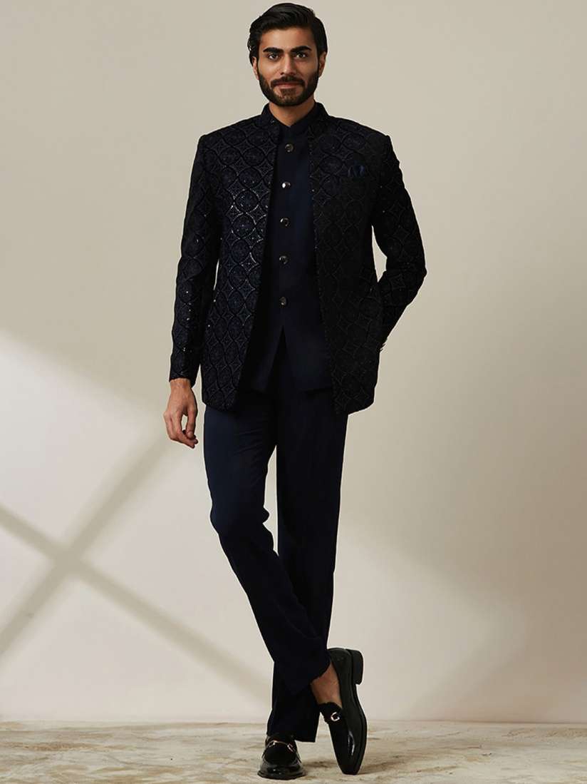 Buy Twamev Embroidered Velvet Bhandhagala Blazer Trouser Indo Western Set Suits for Men 26025540 Myntra