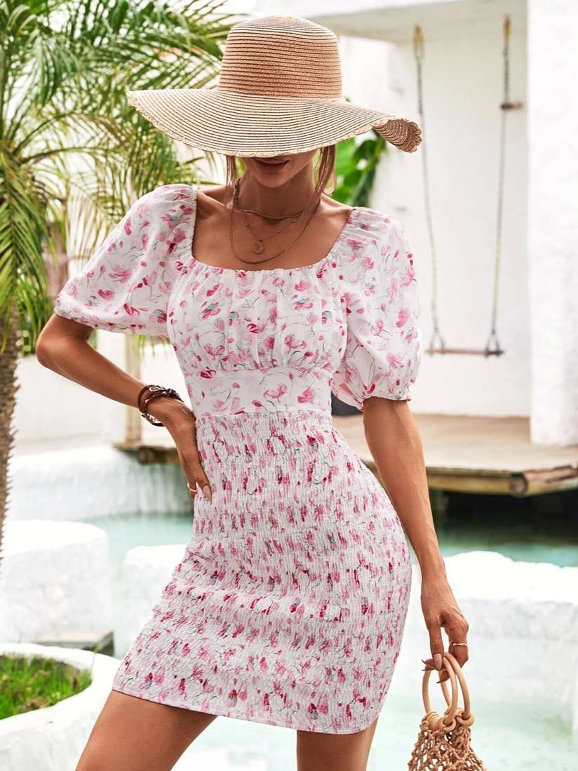 Pink floral bodycon dress cheap