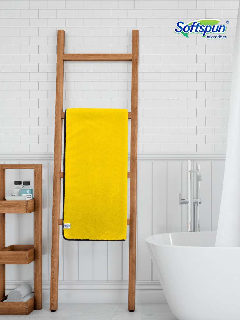 Yellow and black bathroom towels on sale