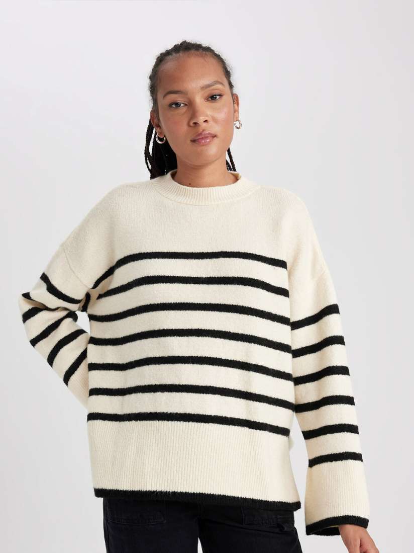 Buy DeFacto Striped Round Neck Pullover Sweater Sweaters for Women 26031098 Myntra