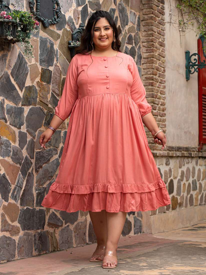 Buy DesiNoor Plus Size Round Neck Fit Flare Midi Dress Dresses for Women 26042726 Myntra