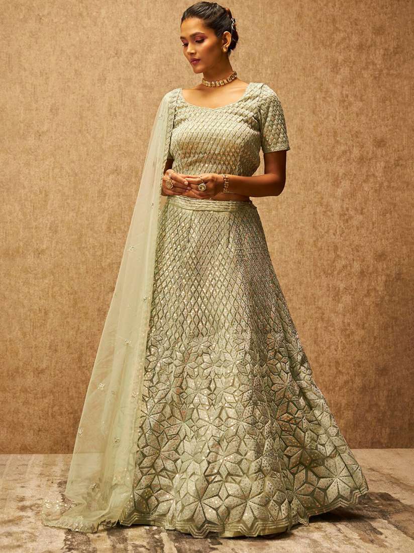 Buy Soch Green Ethnic Motifs Embellished Sequinned Unstitched Lehenga Blouse With Dupatta Lehenga Choli for Women 26047310 Myntra