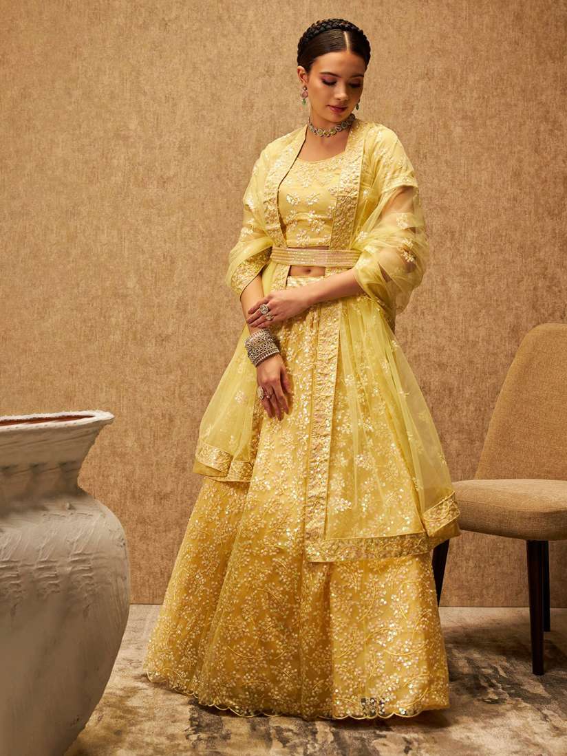 Buy Soch Yellow Sequin Embellished Net Unstitched Lehenga Blouse With Dupatta Lehenga Choli for Women 26047422 Myntra