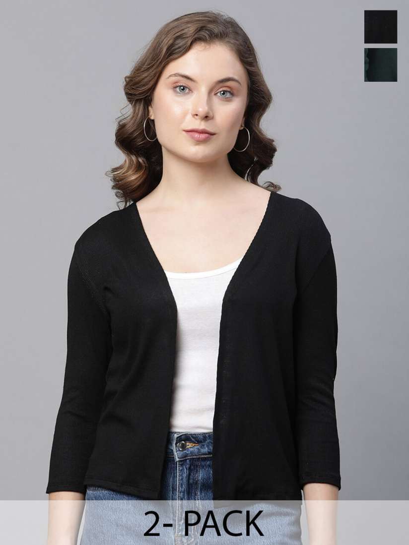 Buy UnaOne Pack Of 2 Cotton Open Front Shrugs Shrug for Women 26048562 Myntra