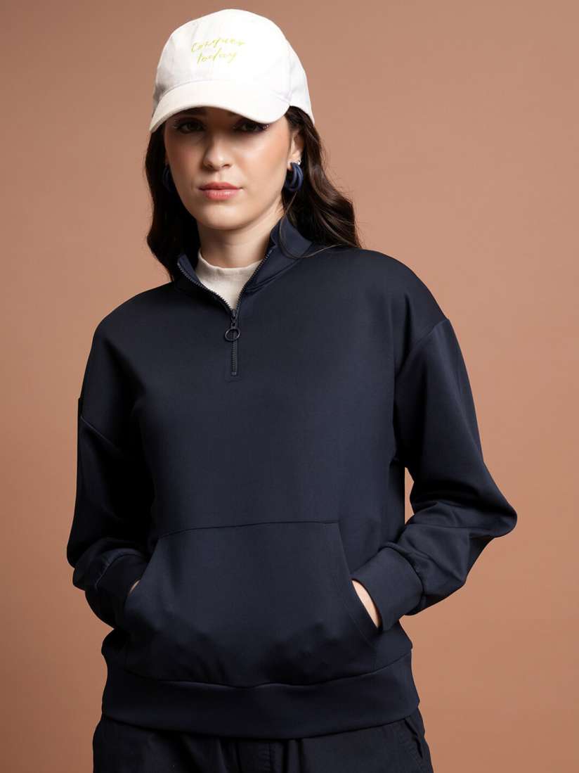 Buy Tokyo Talkies Navy Blue Mock Collar Sweatshirt Sweatshirts for Women 26049264 Myntra