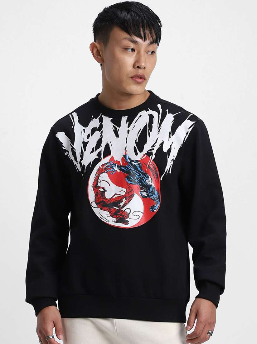 Buy VEIRDO Black Venom Marvel Printed Fleece Sweatshirt Sweatshirts for Men 26050502 Myntra