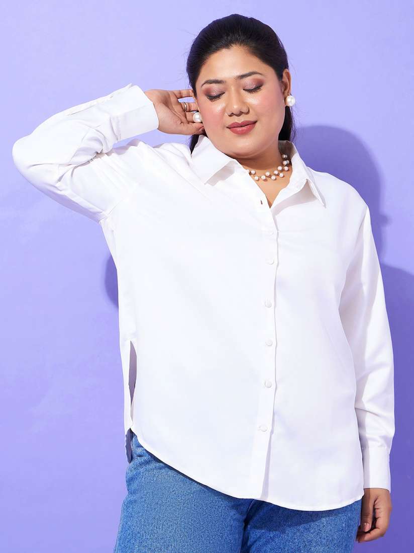 Plus size white shirt dress with collar online
