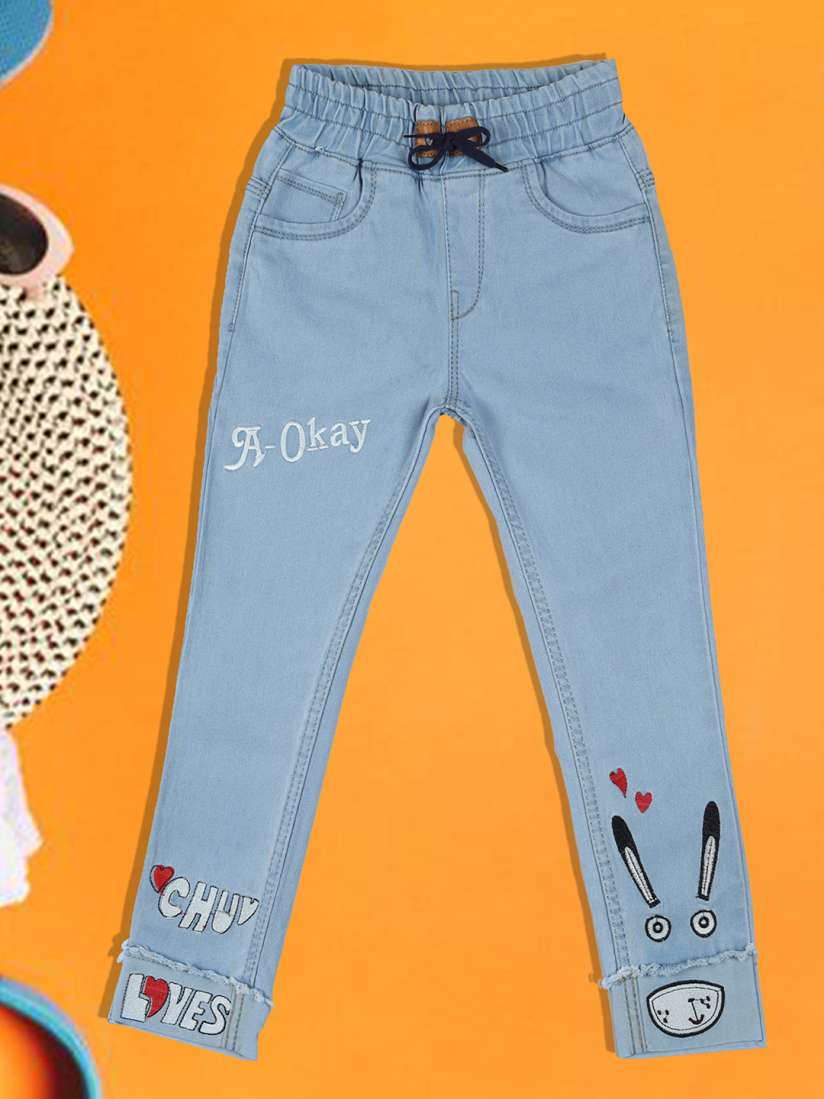 Buy A Okay Girls High Rise Faded Slim Fit High Rise Cotton Denim Joggers Trousers for Girls 26068520 Myntra
