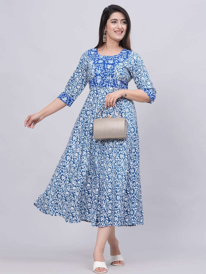 Buy Sanganeri Kurti Floral Printed Round Neck Pleated Ethnic Anarkali Dress Ethnic Dresses for Women 26072150 Myntra