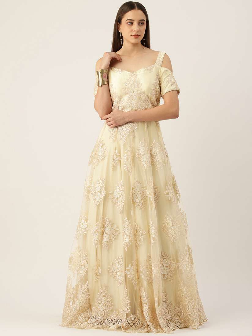 Cold shoulder gowns ethnic deals