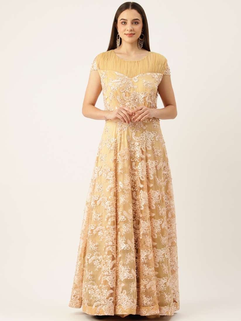 Buy Simaaya Floral Embroidered Cold Shoulder Sleeves Ethnic Gown Ethnic Dresses for Women 26076402 Myntra