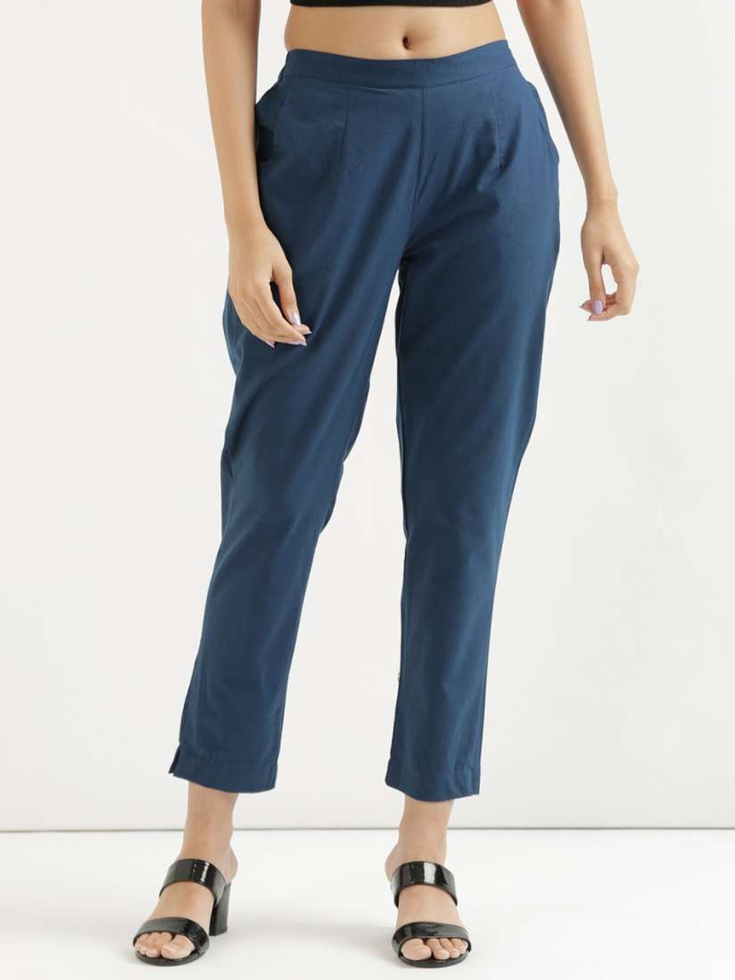 Buy SAADAA Women Mid Rise Cotton Trousers Trousers for Women 26076952 Myntra