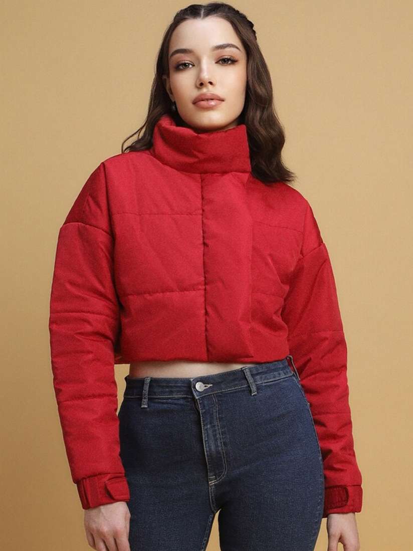 Buy FOREVER 21 Red Mock Collar Cropped Puffer Jacket Jackets for Women 26079054 Myntra