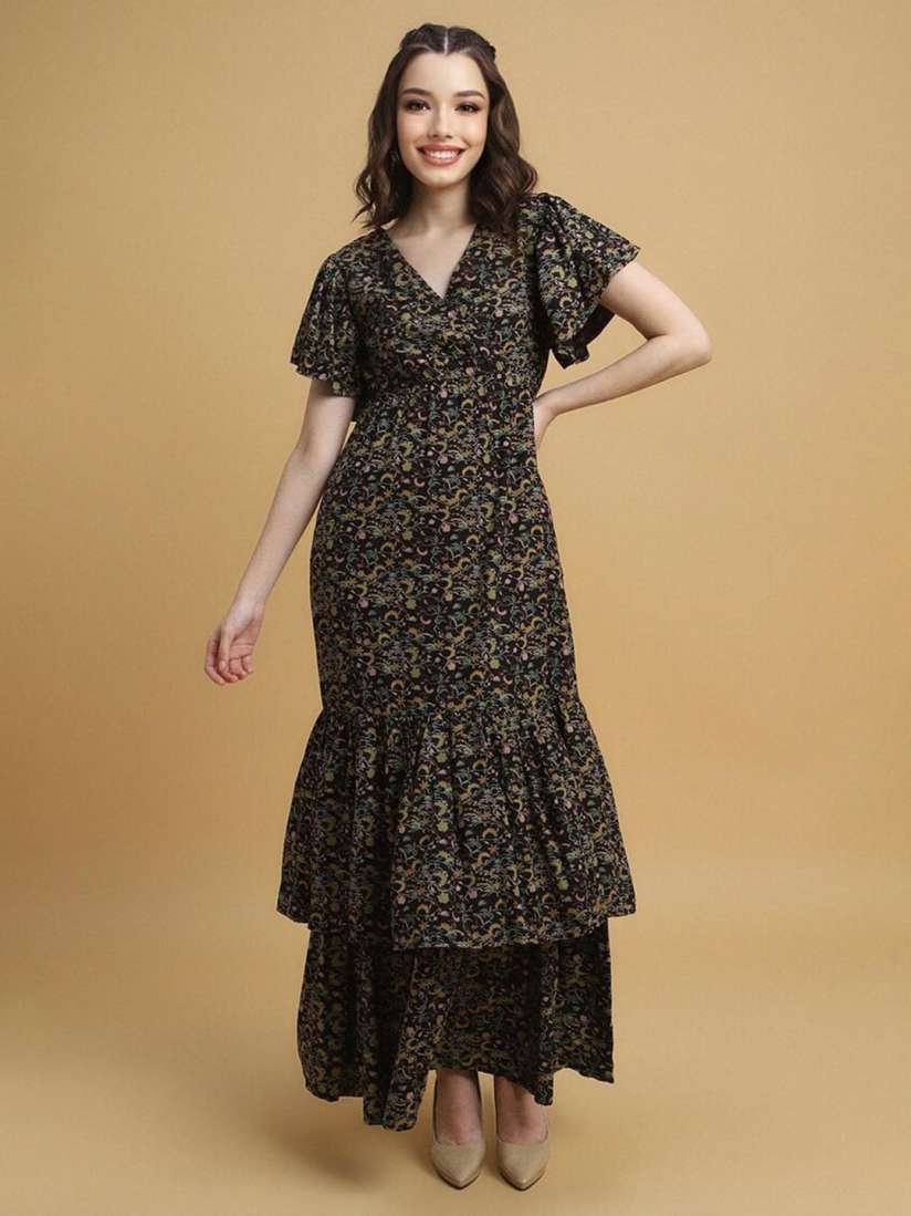Buy FOREVER 21 Floral Printed Flared Sleeves Layered Maxi Wrap Dress Dresses for Women 26079672 Myntra