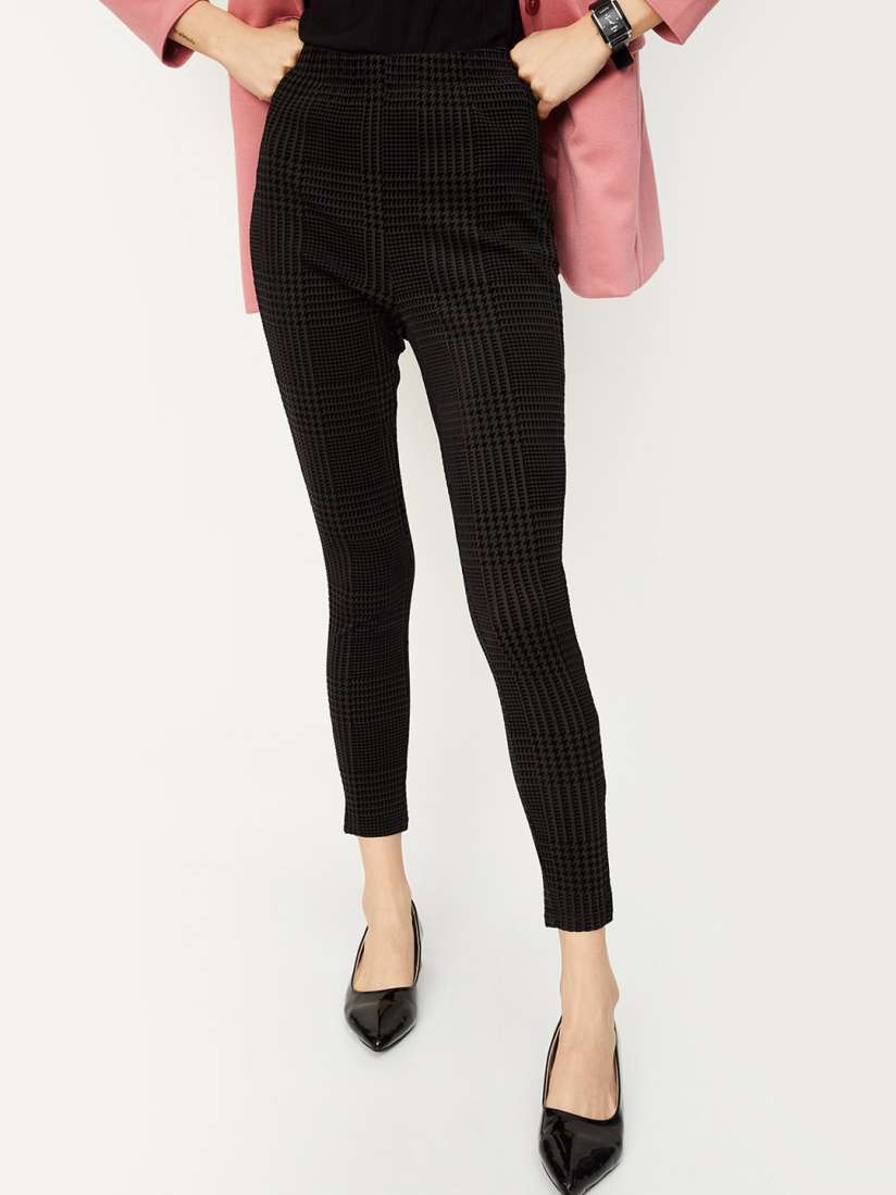 Buy max Women Checked Cotton Plain Flat Front Cropped Trousers Trousers for Women 26080998 Myntra