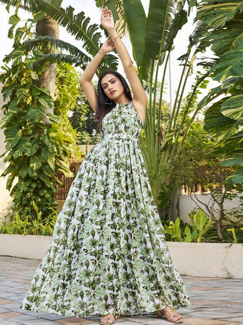 Buy CHANSI Floral Printed Sleeveless Georgette Belted Maxi Dress Dresses for Women 26088670 Myntra