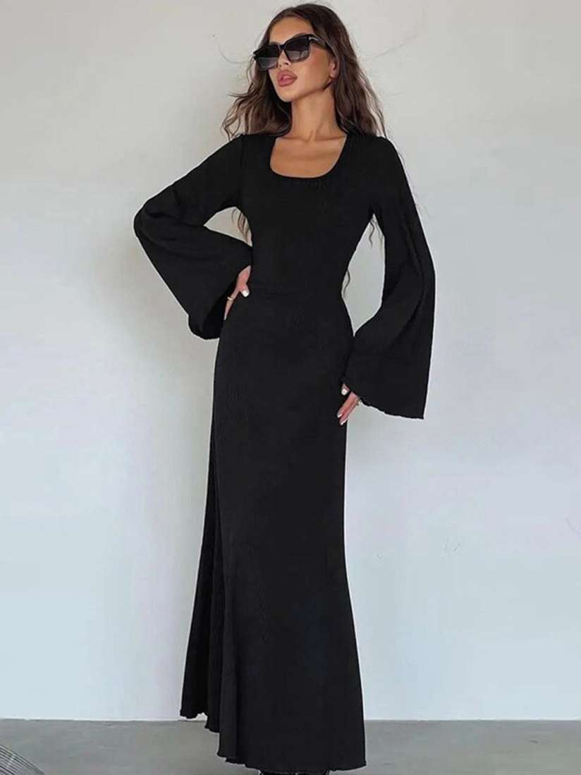 Buy StyleCast Black Square Neck Bell Sleeve Fit Flare Maxi Dress Dresses for Women 26089260 Myntra