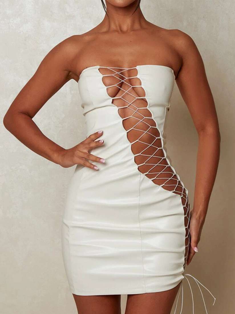 White lace up bodycon dress hot sale
