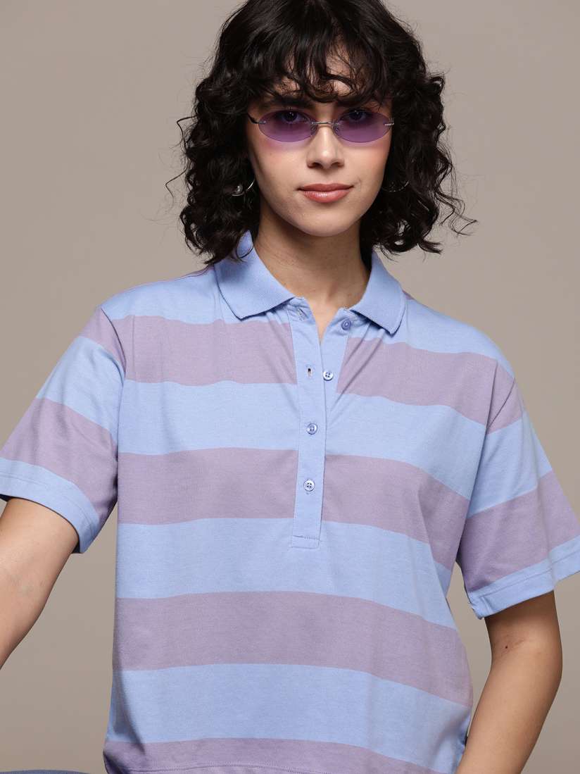 Buy The Roadster Lifestyle Co. Striped Polo Collar Boxy T shirt Tshirts for Women 26101740 Myntra