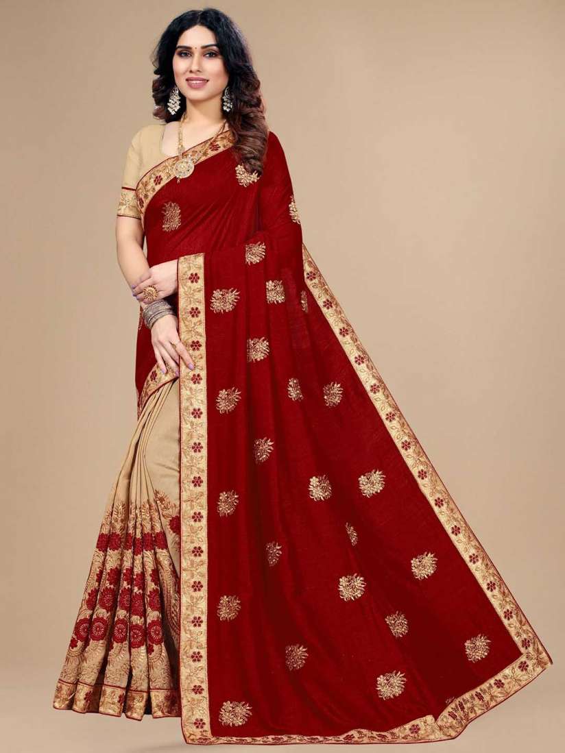 Buy KALINI Floral Embroidered Half and Half Saree Sarees for Women 26102278 Myntra