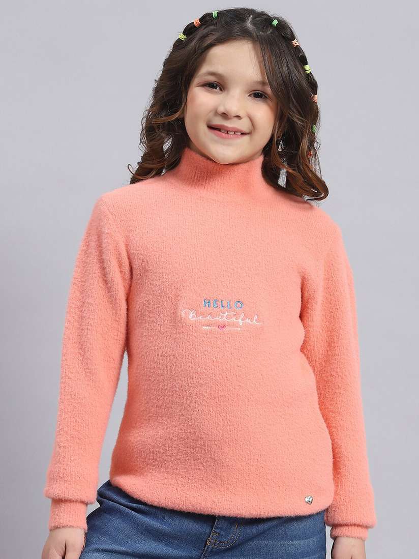 Girl Monte Carlo Sweater Buy Girls Pink Self Design Round Neck